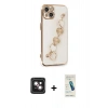 MARSİLYAN™- iPhone 14 Kılıf Nova Işık Prime - Şeffaf Pasifik Cam Ekran Koruyucu + PVD Metal Kamera Lens - PE