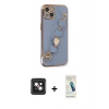 MARSİLYAN™- iPhone 14 Kılıf Nova Işık Prime - Şeffaf Pasifik Cam Ekran Koruyucu + PVD Metal Kamera Lens - PE