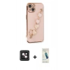 MARSİLYAN™- iPhone 14 Kılıf Nova Işık Prime - Şeffaf Pasifik Cam Ekran Koruyucu + PVD Metal Kamera Lens - PE