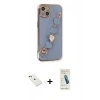MARSİLYAN™- iPhone 14 Kılıf Nova Işık Prime - Şeffaf Pasifik Cam Ekran Koruyucu + Yeşil Diamond Kamera Lens