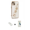 MARSİLYAN™- iPhone 14 Kılıf Nova Işık Prime - Şeffaf Pasifik Cam Ekran Koruyucu + Yeşil Diamond Kamera Lens