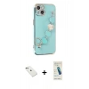 MARSİLYAN™- iPhone 14 Kılıf Nova Işık Prime - Şeffaf Pasifik Cam Ekran Koruyucu + Yeşil Diamond Kamera Lens