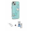 MARSİLYAN™- iPhone 14 Kılıf Nova Işık Prime - Şeffaf Royal Nano Ekran Koruyucu + Pembe Diamond Kamera Lens