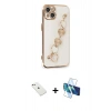 MARSİLYAN™- iPhone 14 Kılıf Nova Işık Prime - Siyah 3D Antistatik Cam Ekran Koruyucu + Diamond Kamera Lens - PE