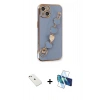 MARSİLYAN™- iPhone 14 Kılıf Nova Işık Prime - Siyah 3D Antistatik Cam Ekran Koruyucu + Diamond Kamera Lens - PE