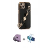 MARSİLYAN™- iPhone 14 Kılıf Nova Işık Prime - Siyah 3D Antistatik Cam Ekran Koruyucu + Raze Metal Kamera Lens - GS