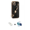 MARSİLYAN™- iPhone 14 Kılıf Nova Işık Prime - Siyah 3D Antistatik Cam Ekran Koruyucu + Diamond Kamera Lens - SABE