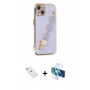 MARSİLYAN™- iPhone 14 Kılıf Nova Işık Prime - Siyah 3D Antistatik Cam Ekran Koruyucu + Diamond Kamera Lens - SABE