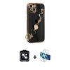 MARSİLYAN™- iPhone 14 Kılıf Nova Işık Prime - Siyah 3D Antistatik Cam Ekran Koruyucu + PVD Metal Kamera Lens - YL