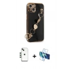 MARSİLYAN™- iPhone 14 Kılıf Nova Işık Prime - Siyah 3D Antistatik Cam Ekran Koruyucu + Shine Kamera Lens - YL