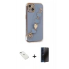 MARSİLYAN™- iPhone 14 Kılıf Nova Işık Prime - Siyah 3D Antistatik Hayalet Cam Ekran Koruyucu + Diamond Kamera Lens - YL