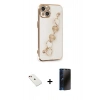 MARSİLYAN™- iPhone 14 Kılıf Nova Işık Prime - Siyah 3D Antistatik Hayalet Cam Ekran Koruyucu + Diamond Kamera Lens - KI