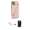 MARSİLYAN™- iPhone 14 Kılıf Nova Işık Prime - Siyah 3D Antistatik Hayalet Cam Ekran Koruyucu + Diamond Kamera Lens - YL