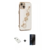 MARSİLYAN™- iPhone 14 Kılıf Nova Işık Prime - Siyah 3D Antistatik Hayalet Cam Ekran Koruyucu + Diamond Kamera Lens - YL