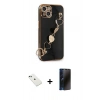 MARSİLYAN™- iPhone 14 Kılıf Nova Işık Prime - Siyah 3D Antistatik Hayalet Cam Ekran Koruyucu + Diamond Kamera Lens - YL