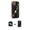 MARSİLYAN™- iPhone 14 Kılıf Nova Işık Prime - Siyah 3D Antistatik Hayalet Cam Ekran Koruyucu + PVD Metal Kamera Lens - MI