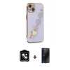 MARSİLYAN™- iPhone 14 Kılıf Nova Işık Prime - Siyah 3D Antistatik Hayalet Cam Ekran Koruyucu + PVD Metal Kamera Lens - MI