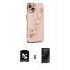MARSİLYAN™- iPhone 14 Kılıf Nova Işık Prime - Siyah 3D Antistatik Hayalet Cam Ekran Koruyucu + PVD Metal Kamera Lens - MI