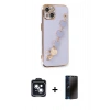 MARSİLYAN™- iPhone 14 Kılıf Nova Işık Prime - Siyah 3D Antistatik Hayalet Cam Ekran Koruyucu + PVD Metal Kamera Lens - SH