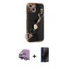 MARSİLYAN™- iPhone 14 Kılıf Nova Işık Prime - Siyah 3D Antistatik Hayalet Cam Ekran Koruyucu + Raze Metal Kamera Lens - GS