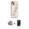 MARSİLYAN™- iPhone 14 Kılıf Nova Işık Prime - Siyah 3D Antistatik Hayalet Cam Ekran Koruyucu + Raze Metal Kamera Lens - MR
