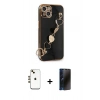MARSİLYAN™- iPhone 14 Kılıf Nova Işık Prime - Siyah 3D Antistatik Hayalet Cam Ekran Koruyucu + Shine Kamera Lens - GD