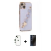 MARSİLYAN™- iPhone 14 Kılıf Nova Işık Prime - Siyah 3D Antistatik Hayalet Cam Ekran Koruyucu + Shine Kamera Lens - YL