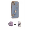 MARSİLYAN™- iPhone 14 Kılıf Nova Işık Prime - Siyah Bilvis 3D Mat Cam Ekran Koruyucu + Mor Raze Metal Kamera Lens