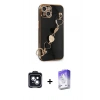 MARSİLYAN™- iPhone 14 Kılıf Nova Işık Prime - Siyah Bilvis 5in1 3D Magic Cam Ekran Koruyucu + PVD Metal Kamera Lens - SH