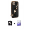 MARSİLYAN™- iPhone 14 Kılıf Nova Işık Prime - Siyah Bilvis 5in1 5D Magic Hayalet Cam Ekran Koruyucu + PVD Metal Kamera Lens - TU