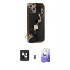 MARSİLYAN™- iPhone 14 Kılıf Nova Işık Prime - Siyah Bilvis 5in1 5D Magic Hayalet Cam Ekran Koruyucu + PVD Metal Kamera Lens - PE