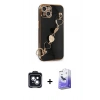 MARSİLYAN™- iPhone 14 Kılıf Nova Işık Prime - Siyah Bilvis 5in1 5D Magic Hayalet Cam Ekran Koruyucu + PVD Metal Kamera Lens - SH