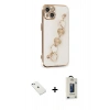 MARSİLYAN™- iPhone 14 Kılıf Nova Işık Prime - Siyah Bilvis Hayalet Cam Ekran Koruyucu + Sierra Blue Diamond Kamera Lens