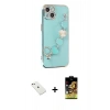 MARSİLYAN™- iPhone 14 Kılıf Nova Işık Prime - Siyah Buffer Cam Ekran Koruyucu + Pembe Diamond Kamera Lens