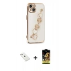 MARSİLYAN™- iPhone 14 Kılıf Nova Işık Prime - Siyah Buffer Cam Ekran Koruyucu + Pembe Diamond Kamera Lens