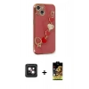 MARSİLYAN™- iPhone 14 Kılıf Nova Işık Prime - Siyah Buffer Cam Ekran Koruyucu + Pembe PVD Metal Kamera Lens