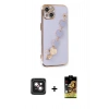MARSİLYAN™- iPhone 14 Kılıf Nova Işık Prime - Siyah Buffer Cam Ekran Koruyucu + Pembe PVD Metal Kamera Lens