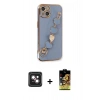 MARSİLYAN™- iPhone 14 Kılıf Nova Işık Prime - Siyah Buffer Cam Ekran Koruyucu + Pembe PVD Metal Kamera Lens