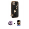 MARSİLYAN™- iPhone 14 Kılıf Nova Işık Prime - Siyah Buffer Hayalet Cam Ekran Koruyucu + Gümüş Raze Metal Kamera Lens