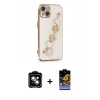 MARSİLYAN™- iPhone 14 Kılıf Nova Işık Prime - Siyah Buffer Hayalet Cam Ekran Koruyucu + Mavi PVD Metal Kamera Lens