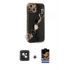 MARSİLYAN™- iPhone 14 Kılıf Nova Işık Prime - Siyah Buffer Hayalet Cam Ekran Koruyucu + PVD Metal Kamera Lens - PE