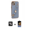 MARSİLYAN™- iPhone 14 Kılıf Nova Işık Prime - Siyah Buffer Hayalet Cam Ekran Koruyucu + PVD Metal Kamera Lens - PE