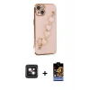 MARSİLYAN™- iPhone 14 Kılıf Nova Işık Prime - Siyah Buffer Hayalet Cam Ekran Koruyucu + PVD Metal Kamera Lens - PE