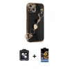 MARSİLYAN™- iPhone 14 Kılıf Nova Işık Prime - Siyah Buffer Hayalet Cam Ekran Koruyucu + PVD Metal Kamera Lens - SH