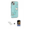 MARSİLYAN™- iPhone 14 Kılıf Nova Işık Prime - Siyah Buffer Hayalet Cam Ekran Koruyucu + Sierra Blue Diamond Kamera Lens