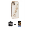 MARSİLYAN™- iPhone 14 Kılıf Nova Işık Prime - Siyah Buffer Hayalet Cam Ekran Koruyucu + Turuncu PVD Metal Kamera Lens