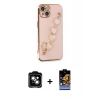MARSİLYAN™- iPhone 14 Kılıf Nova Işık Prime - Siyah Buffer Hayalet Cam Ekran Koruyucu + Turuncu PVD Metal Kamera Lens