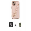 MARSİLYAN™- iPhone 14 Kılıf Nova Işık Prime - Siyah Joko Magic 5D Hayalet Cam + Pembe PVD Metal Kamera Lens