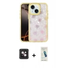 MARSİLYAN™- iPhone 14 Kılıf Odak Prime - Şeffaf Pasifik Cam Ekran Koruyucu + PVD Metal Kamera Lens - PE
