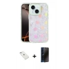 MARSİLYAN™- iPhone 14 Kılıf Odak Prime - Siyah 3D Antistatik Hayalet Cam Ekran Koruyucu + Diamond Kamera Lens - SABE